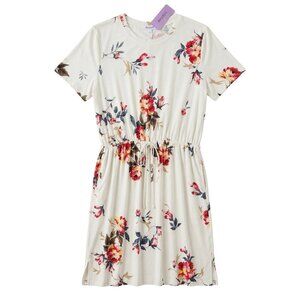 NWT | Cream Floral Short Sleeve Drawstring Waist Dress with Pockets | 2XL